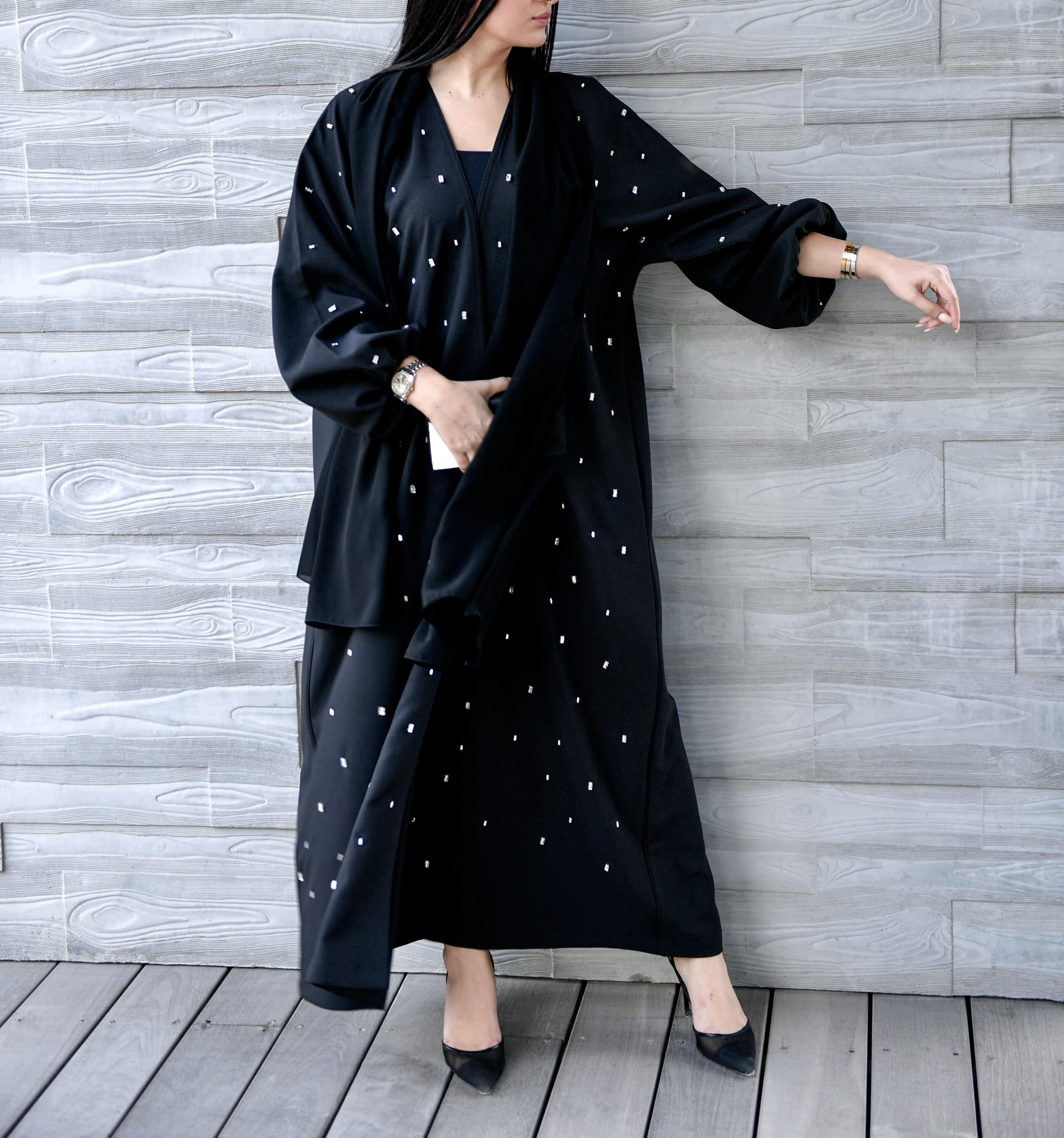 balloon sleeve open abaya